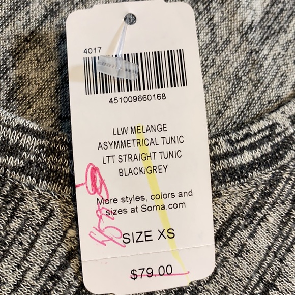 Soma XSmall Asymmetrical Long Sleeve Tunic Black/Gray New D25 - Picture 6 of 12